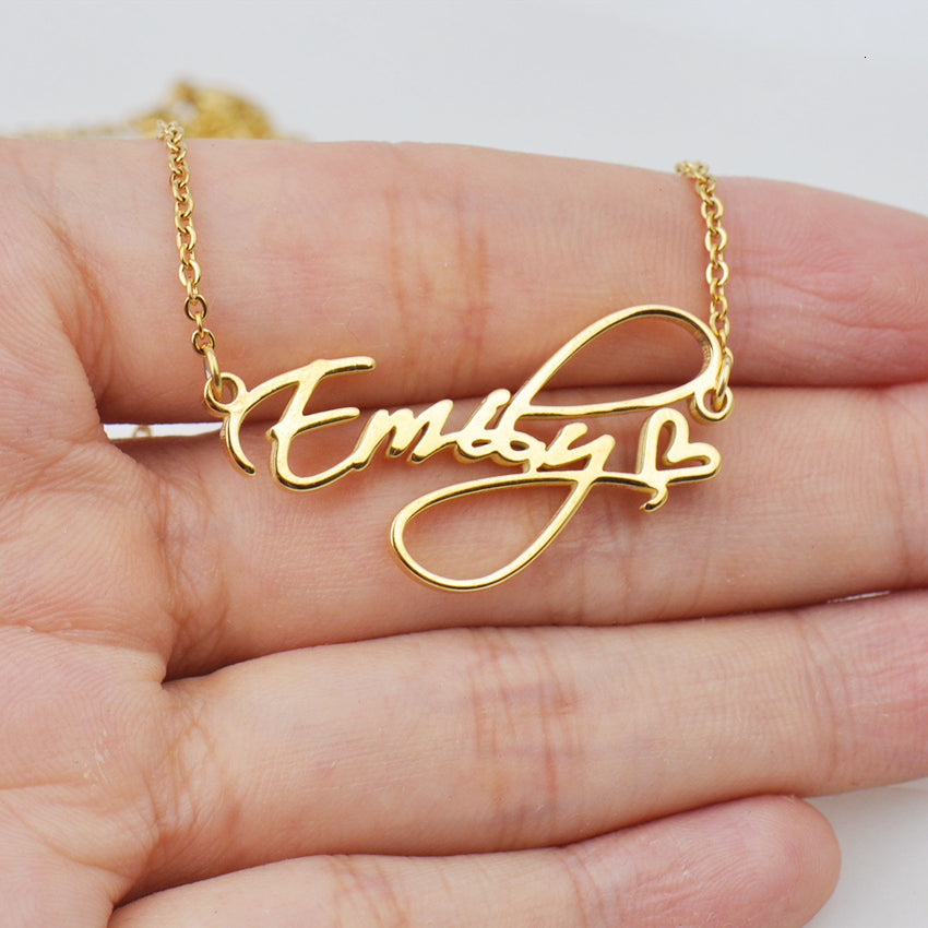 Fashion Cursive Name Necklace With Heart Exquisite Gold Color Stainless Steel Letter Necklaces Pendant Choker Gift Collier femme